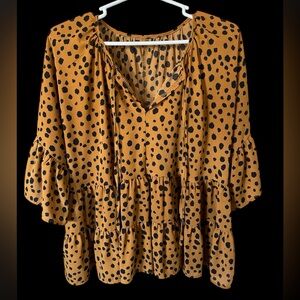 SHEIN Black and Brown Puff Sleeve Blouse